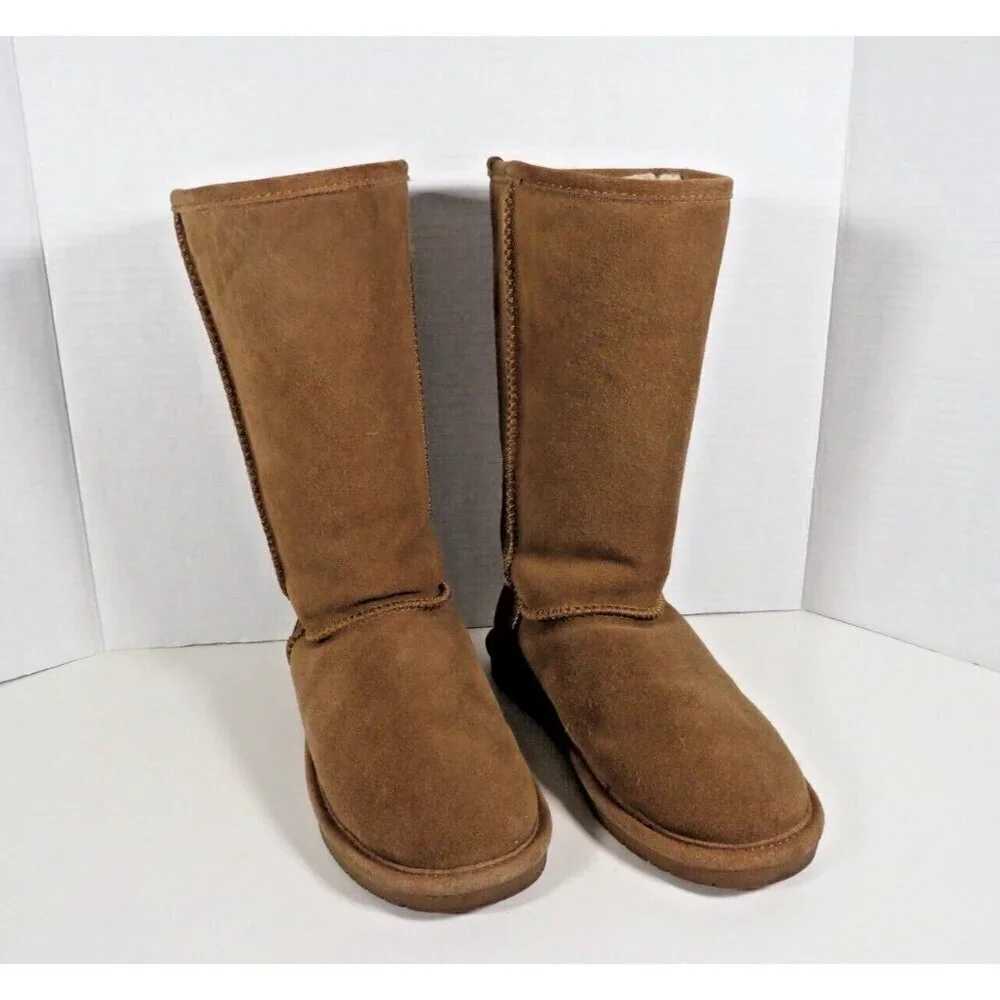 Bearpaw Women's Boots Sz 5 Emma Tall Tan Suede Winter Boots Casual Comfy Flats